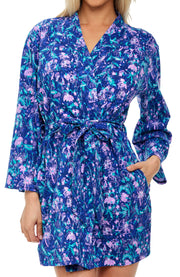 Womens Purple Tropical Floral Knit Robe with Pockets
