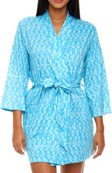 Womens Ikat Batik Aqua Knit Robe with Pockets