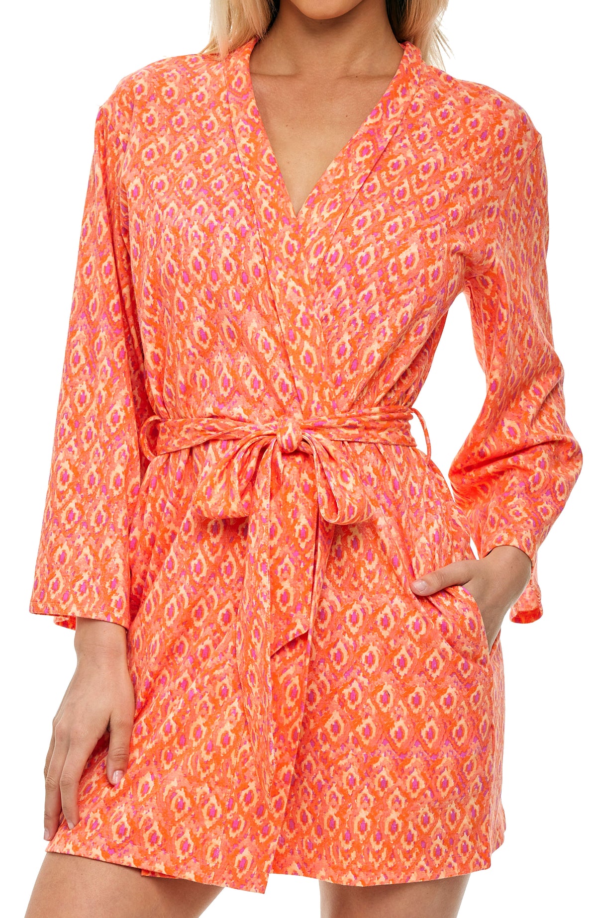 Womens Ikat Batik Marmelade Knit Robe with Pockets