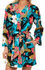 Womens Tropical Leopards Knit Robe with Pockets
