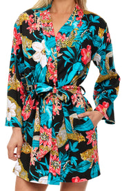 Womens Tropical Leopards Knit Robe with Pockets