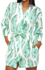 Womens Tropical Palm Leaves Knit Robe with Pockets