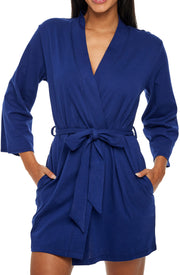 Womens Midnight Blue Knit Robe with Pockets