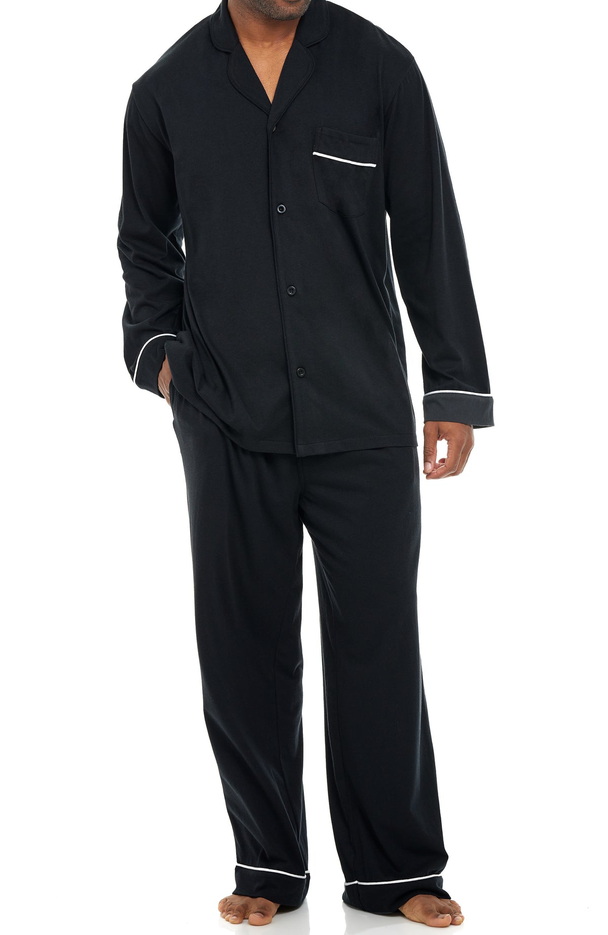 Mens Black - 5 ft 5 in & Taller Classic Knit Pajamas Set