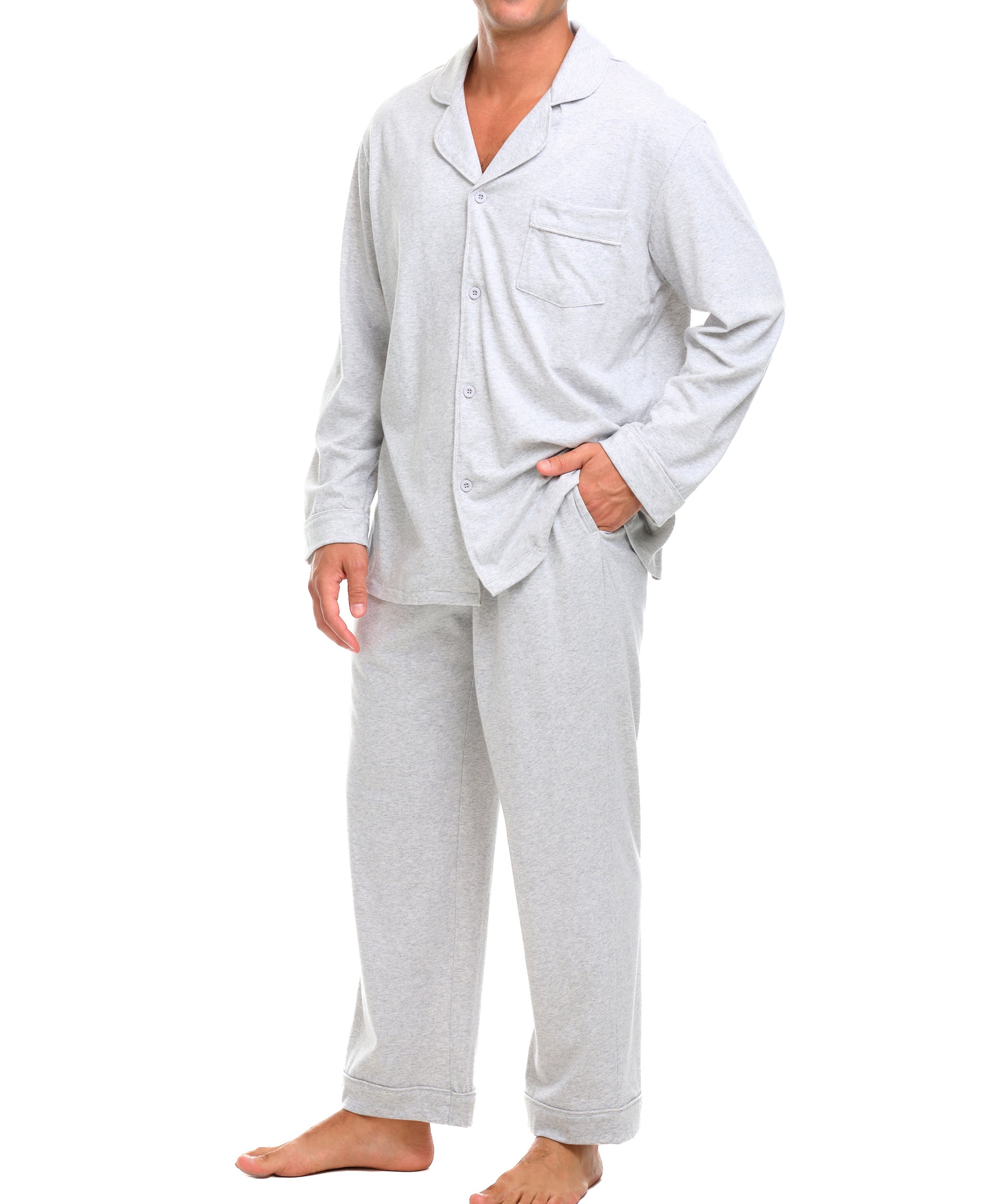 ADR Men's Soft Cotton Knit Jersey Pajamas Lounge Set, Long Sleeve
