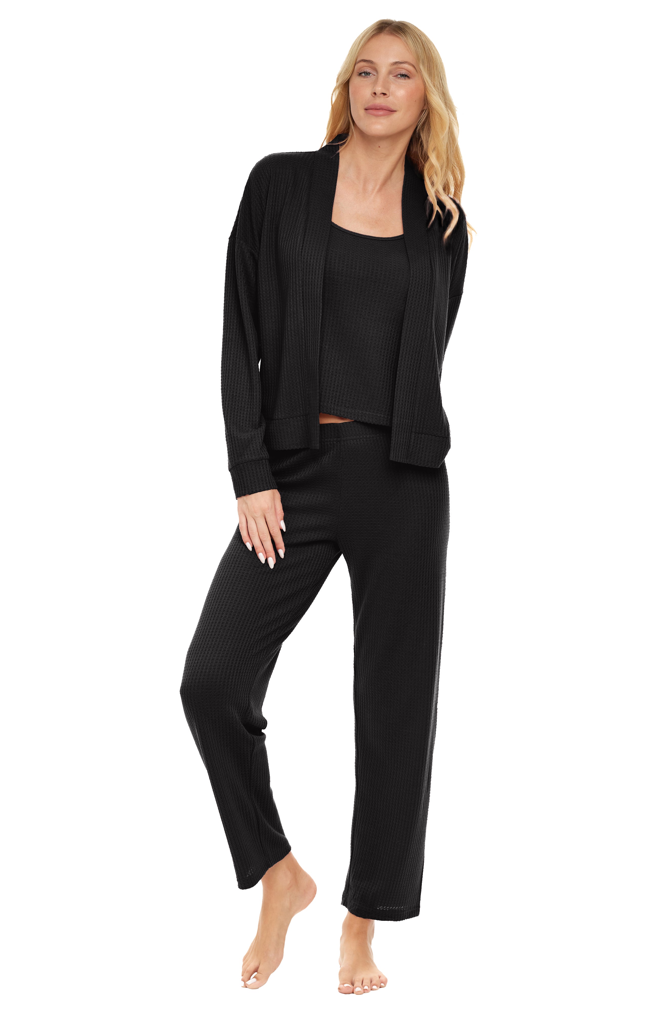 ADR Women's Pajamas Set, Soft Ribbed Knit Waffle Piece Lounge