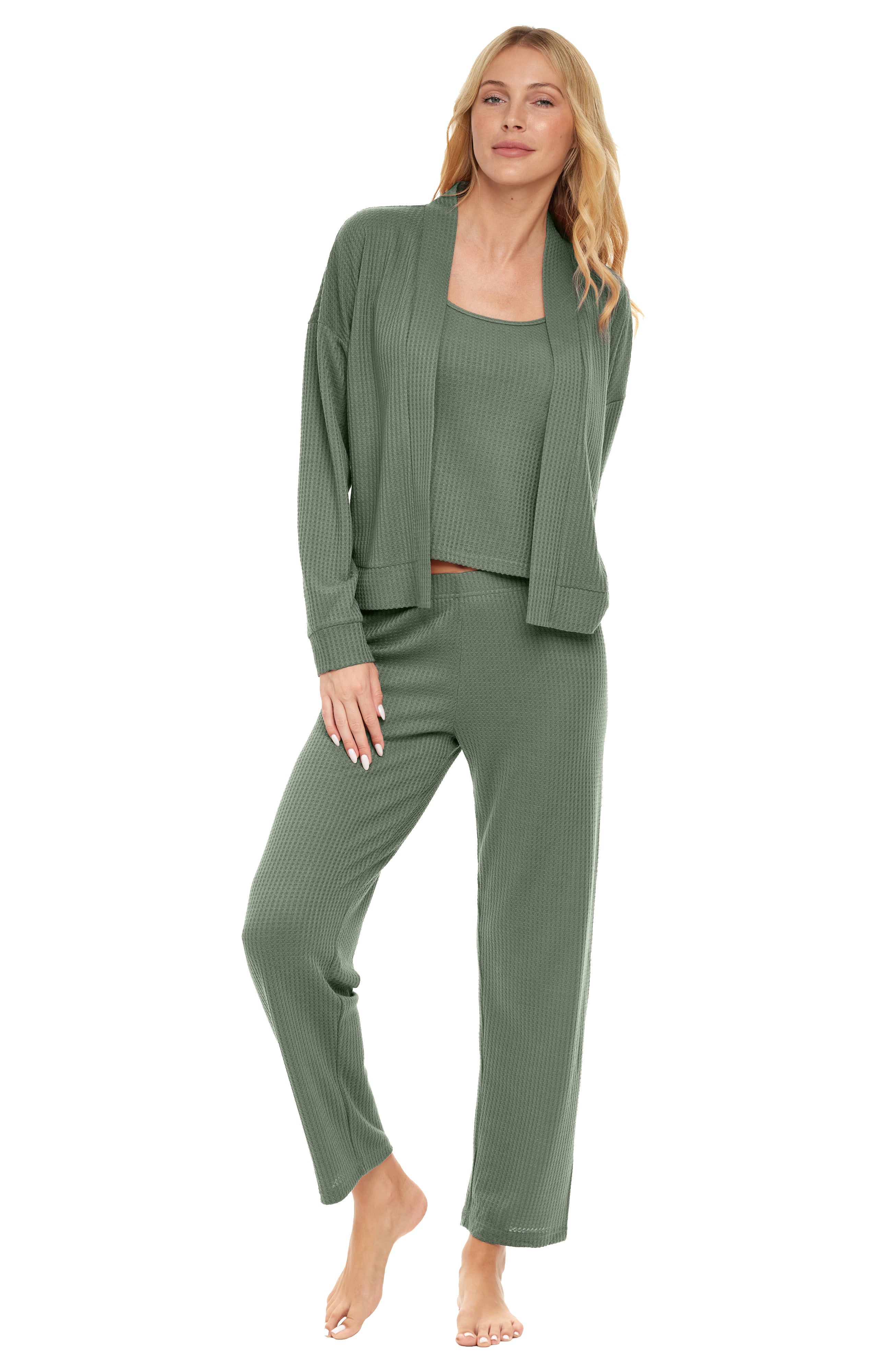 ADR Women's Pajamas Set, Soft Ribbed Knit Waffle Piece Lounge