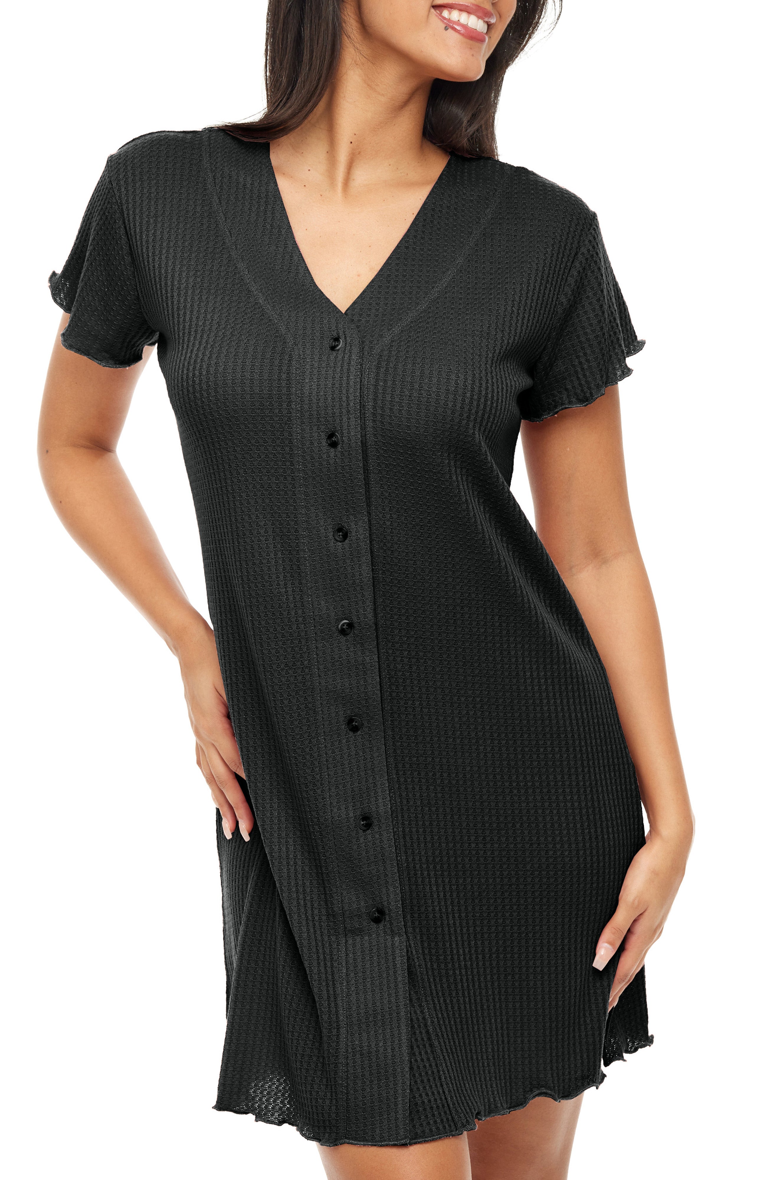 Women's Soft Ribbed Waffle Rib Knit Night Shirt, V-neck Short Sleeve Sleep  Shirt, Pajamas Top – Alexander Del Rossa