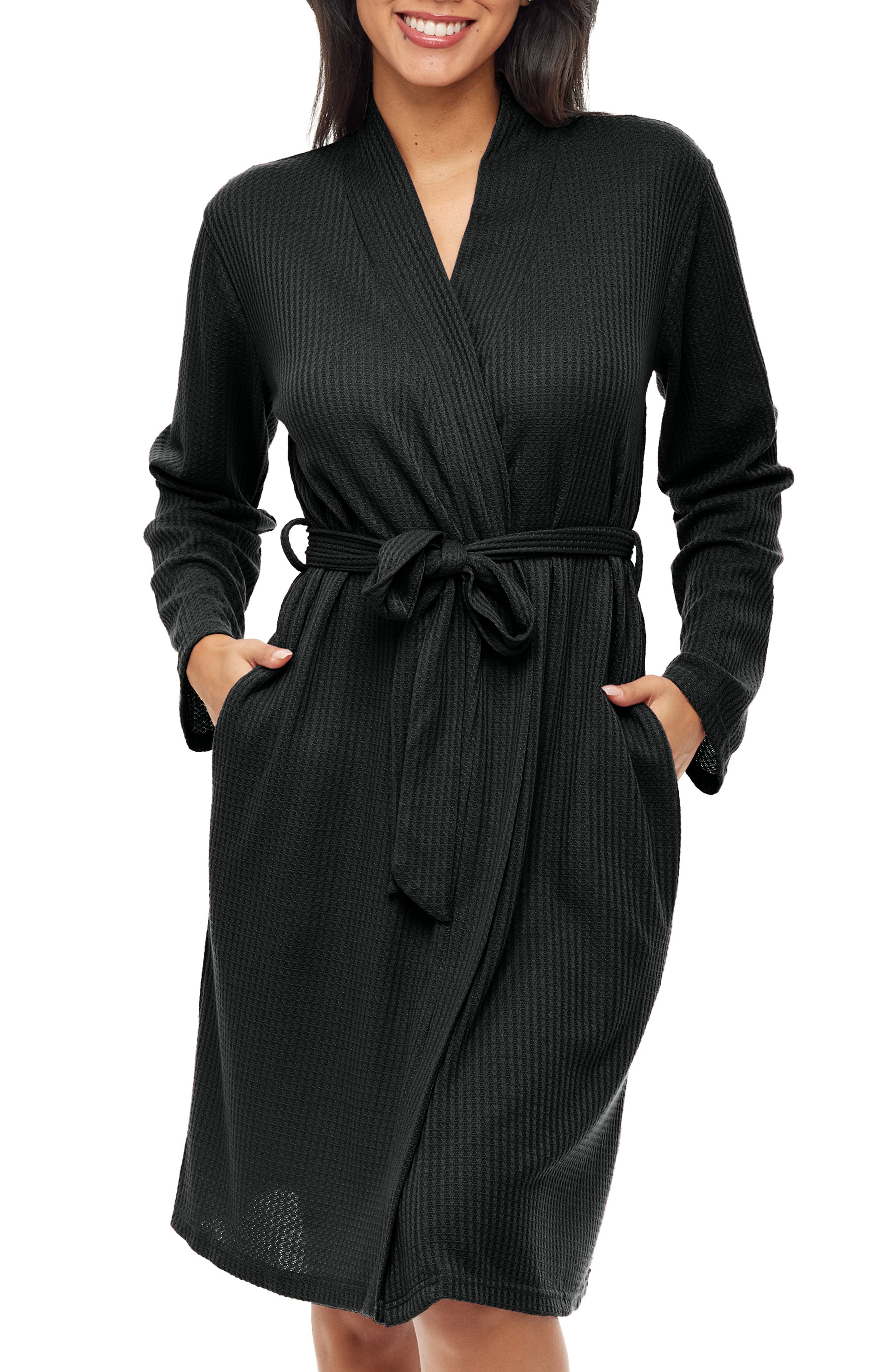 Women's Knit Wrap Robe with Pockets, Lightweight Bathrobe, Black / Medium Women's Knit Wrap Robe with Pockets, Lightweight Bathrobe, Black / Medium