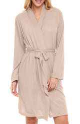 Women's Ivory Knit Wrap Robe with Pockets, Lightweight Bathrobe