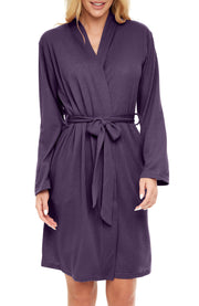 Women's Purple Knit Wrap Robe with Pockets, Lightweight Bathrobe