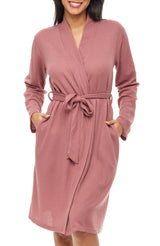 Women's Rose Taupe Knit Wrap Robe with Pockets, Lightweight Bathrobe