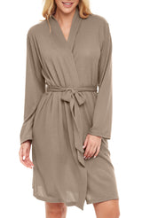 Women's Shadow Beige Knit Wrap Robe with Pockets, Lightweight Bathrobe