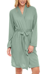 Women's Sage Knit Wrap Robe with Pockets, Lightweight Bathrobe