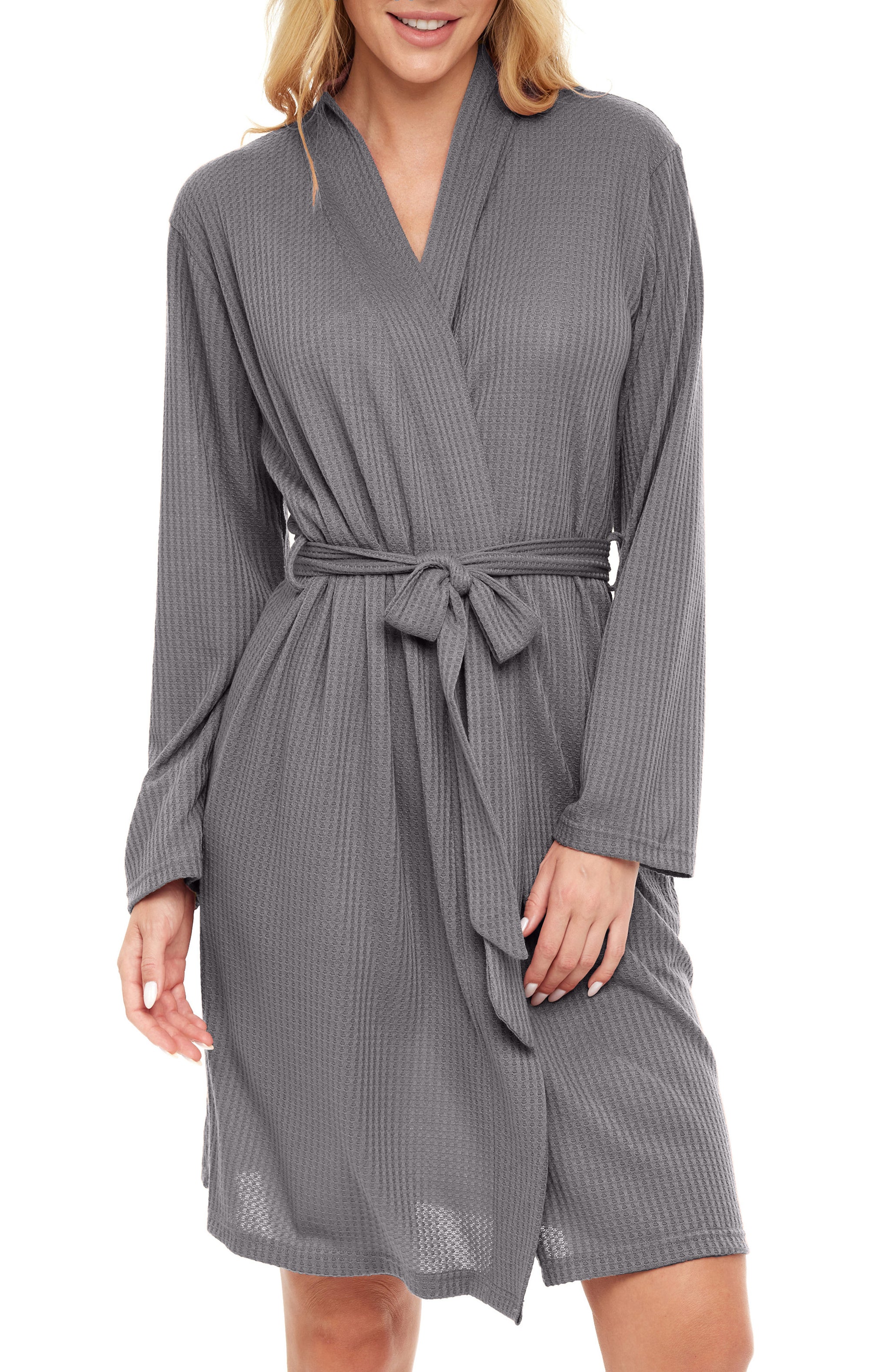 ADR Women's Soft Ribbed Waffle Knit Wrap Robe with Pockets