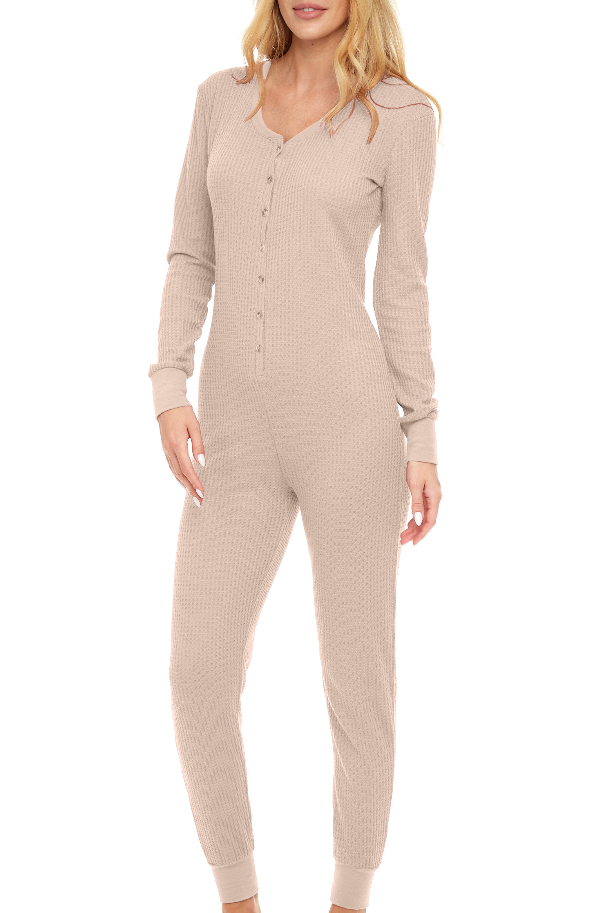 ADR Women's Pajamas, Soft Ribbed Knit Waffle Pajamas, One Piece