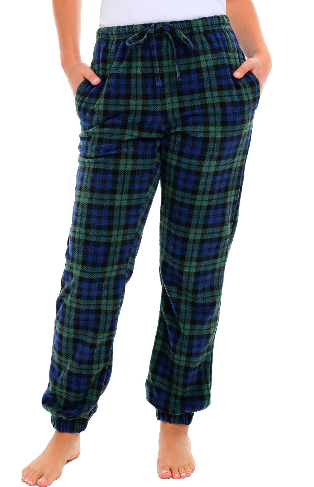 Black Watch Tartan Plaid Polar Fleece Pajama Pants for Women, Joggers, Sweatpants, PJ Bottoms