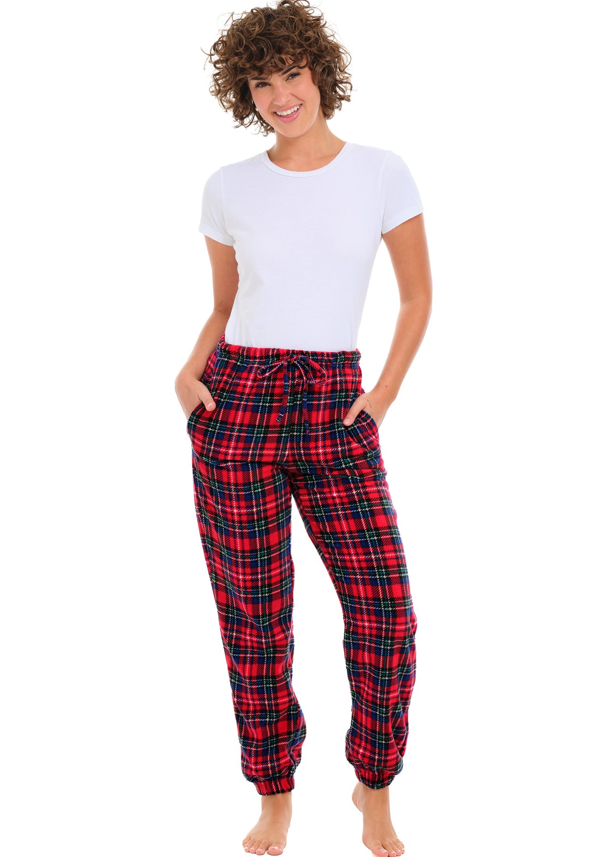 Christmas Plaid Polar Fleece Pajama Pants for Women, Joggers, Sweatpants, PJ Bottoms