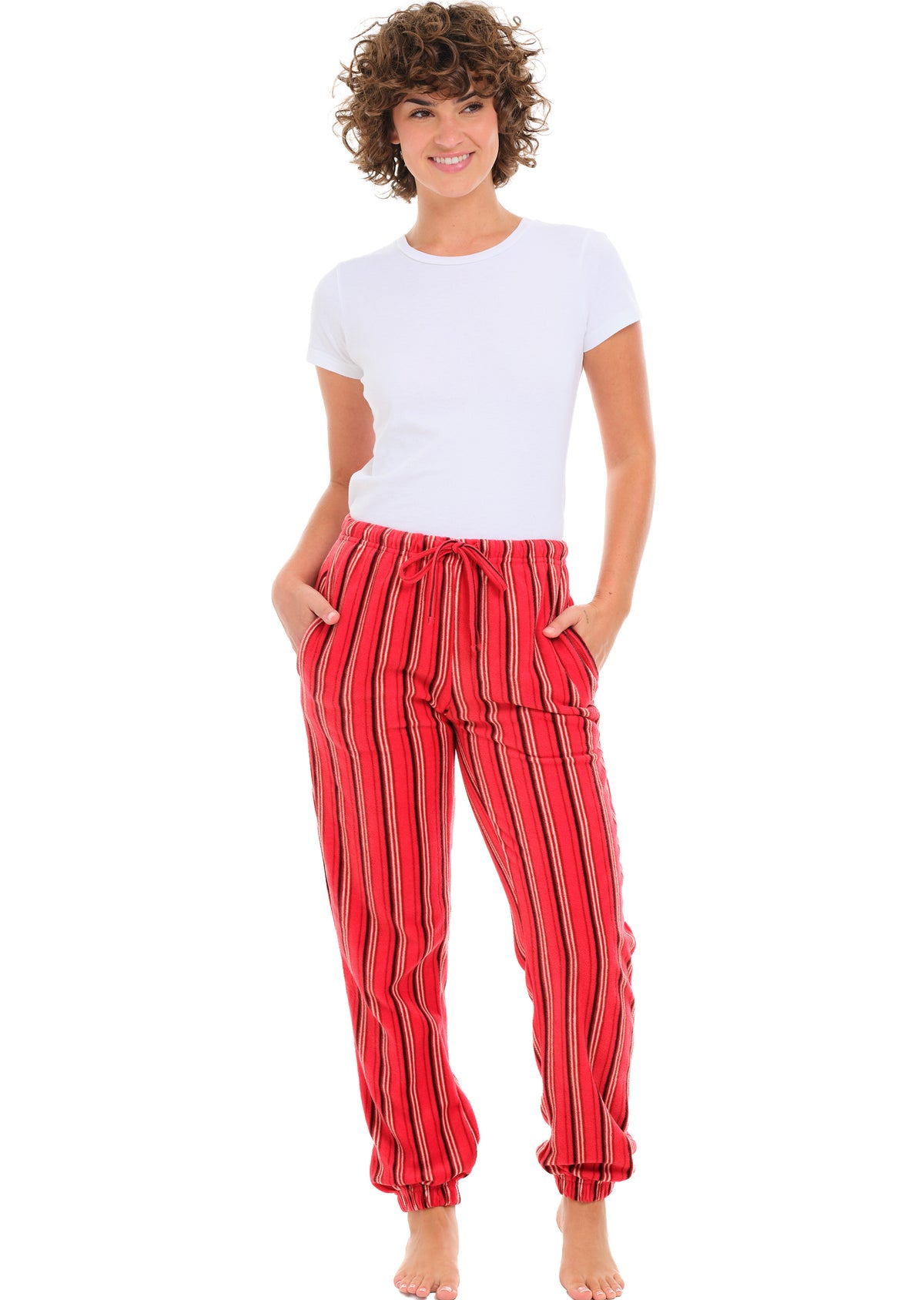 Cabin Stripe Polar Fleece Pajama Pants for Women, Joggers, Sweatpants, PJ Bottoms