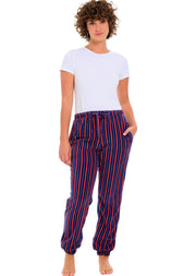 Cranberry Navy Stripe Polar Fleece Pajama Pants for Women, Joggers, Sweatpants, PJ Bottoms