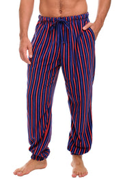 Cranberry Navy Stripe Polar Fleece Pajama Pants for Men, Joggers, Sweatpants, PJ Bottoms