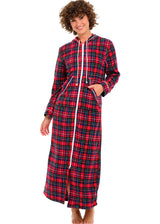 Christmas Plaid Fleece Nightgown for Women – Full Length with Zipper & Hood