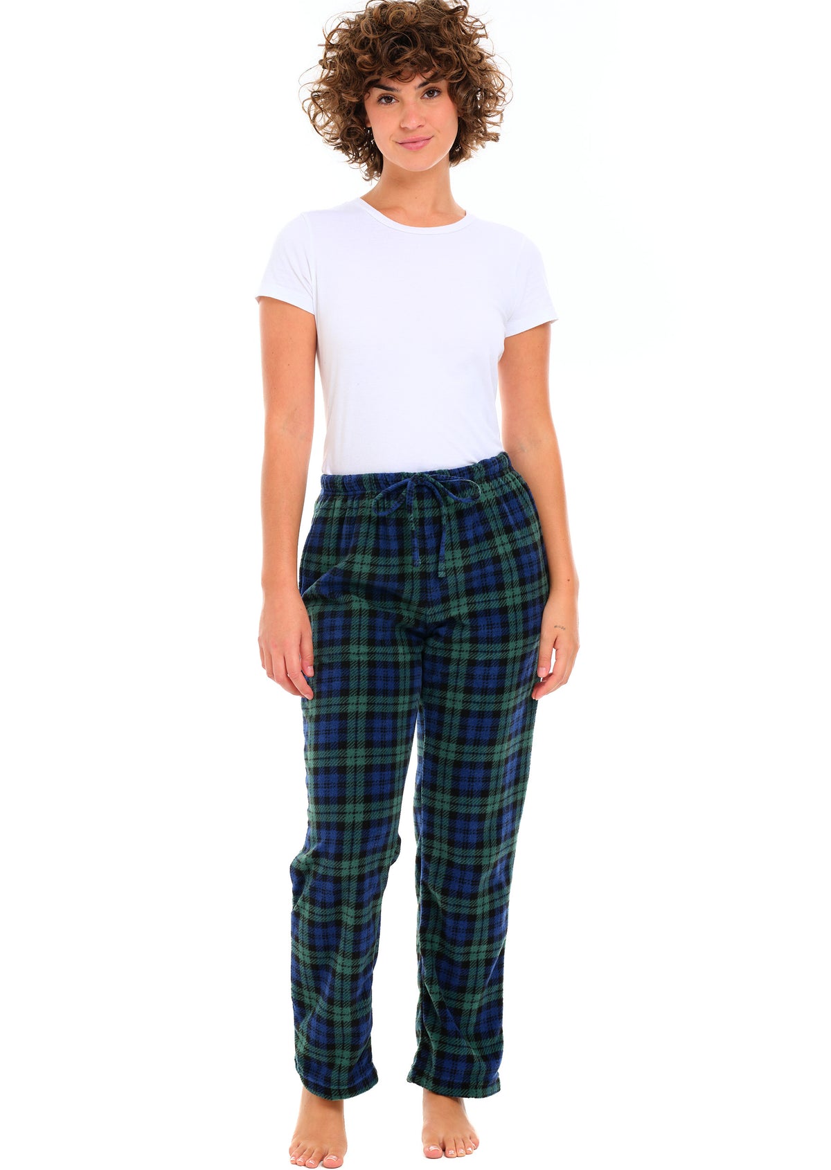 Women's Black Watch Tartan Plaid Soft Polar Fleece Pajama Pants, Sweatpants, Warm Pj Bottoms