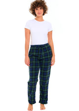 Women's Black Watch Tartan Plaid Soft Polar Fleece Pajama Pants, Sweatpants, Warm Pj Bottoms