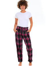 Women's Shadow Rose Plaid Soft Polar Fleece Pajama Pants, Sweatpants, Warm Pj Bottoms