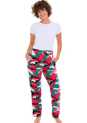 Women's Christmas Camouflage Soft Polar Fleece Pajama Pants, Sweatpants, Warm Pj Bottoms