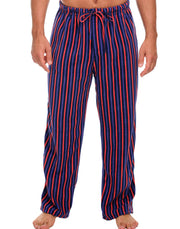Men's Cranberry Navy Stripe Soft Polar Fleece Pajama Pants, Sweatpants, Pj Bottoms