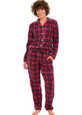 Christmas Plaid Lightweight Fleece Pajamas for Women, Long Sleeve Button Up PJ Set with Pockets