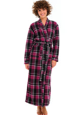 Women's Shadow Rose Plaid Lightweight Fleece Robe – Long Sleeve, Calf Length with Pockets