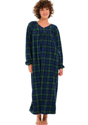 Women's Black Watch Tartan Plaid Polar Fleece Nightgown, Sleep Dress, Long Sleep Shirt