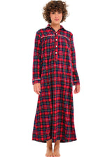 Women's Christmas Plaid Polar Fleece Nightgown, Long Button Up Sleep Shirt