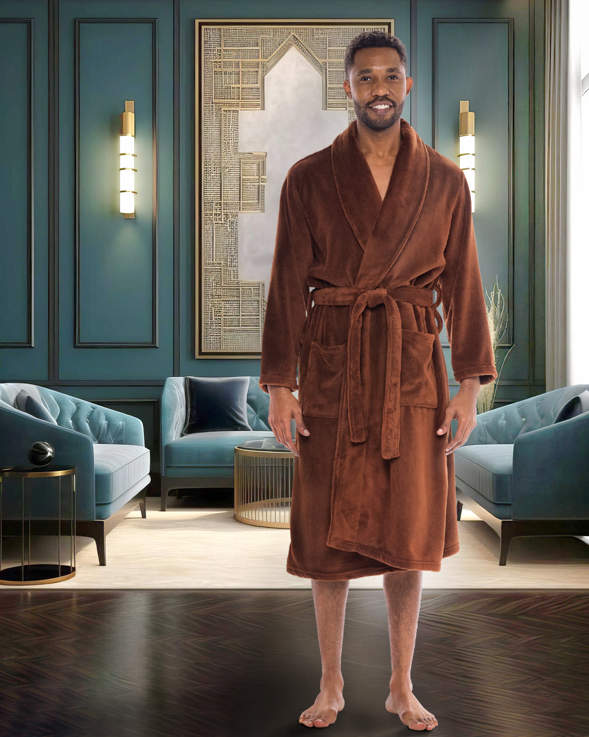 Men's Chocolate Classic Winter Robe, Plush Fleece Bathrobe
