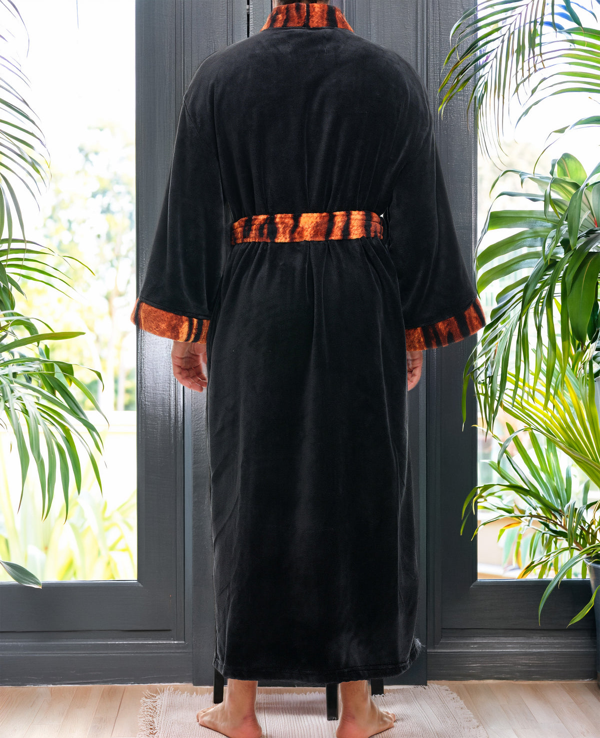 Mens Tiger Print Accent Kimono Robe, Japanese Robe for Men