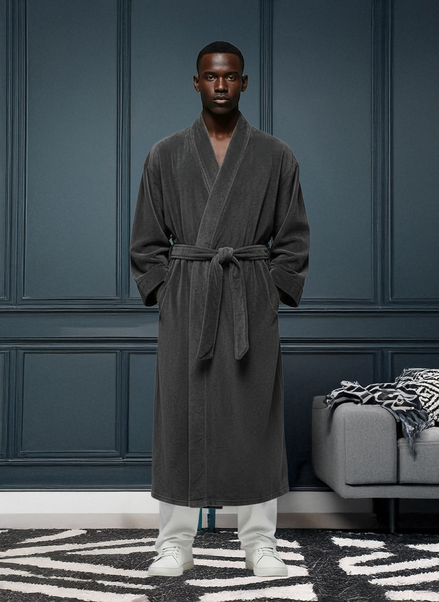 Mens Graphite Gray Kimono Robe, Japanese Robe for Men