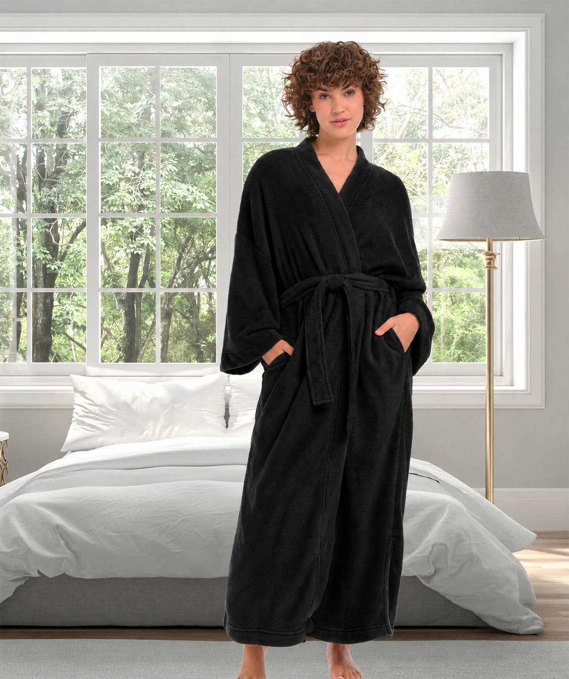 Womens Black Kimono Robe, Robe for Women