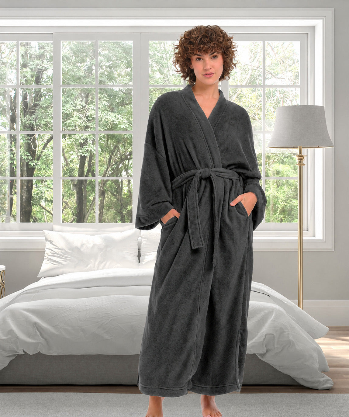 Womens Graphite Gray Kimono Robe, Robe for Women