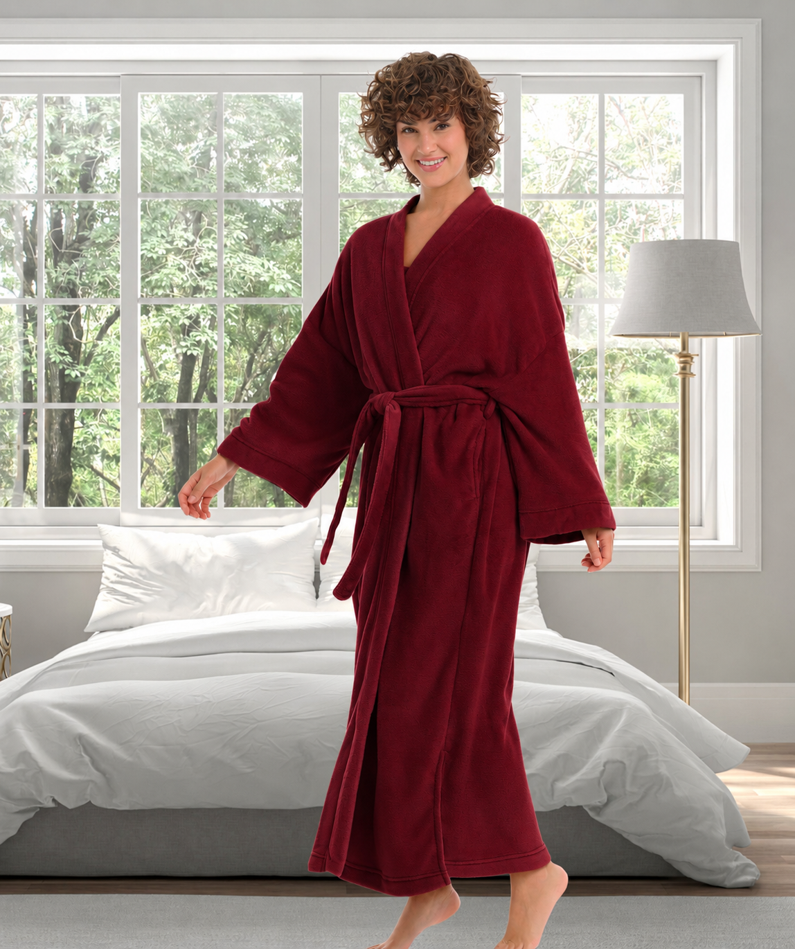 Womens Muted Burgundy Kimono Robe, Robe for Women