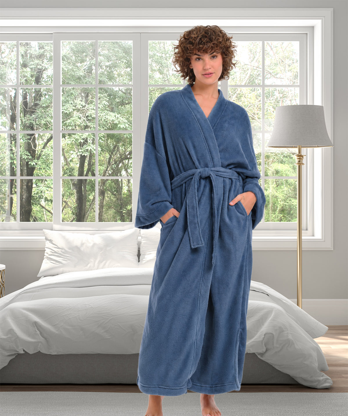 Womens Muted Navy Blue Kimono Robe, Robe for Women