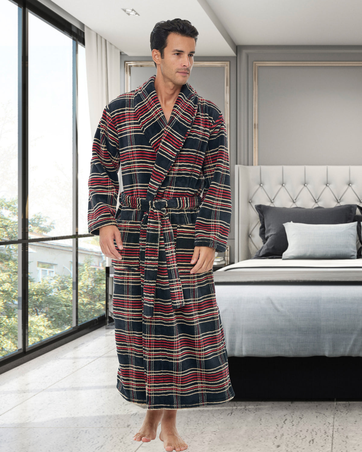 Men's Refined Tartan Plaid Ultra Plush Fleece Robe, Big and Tall Winter Bathrobe