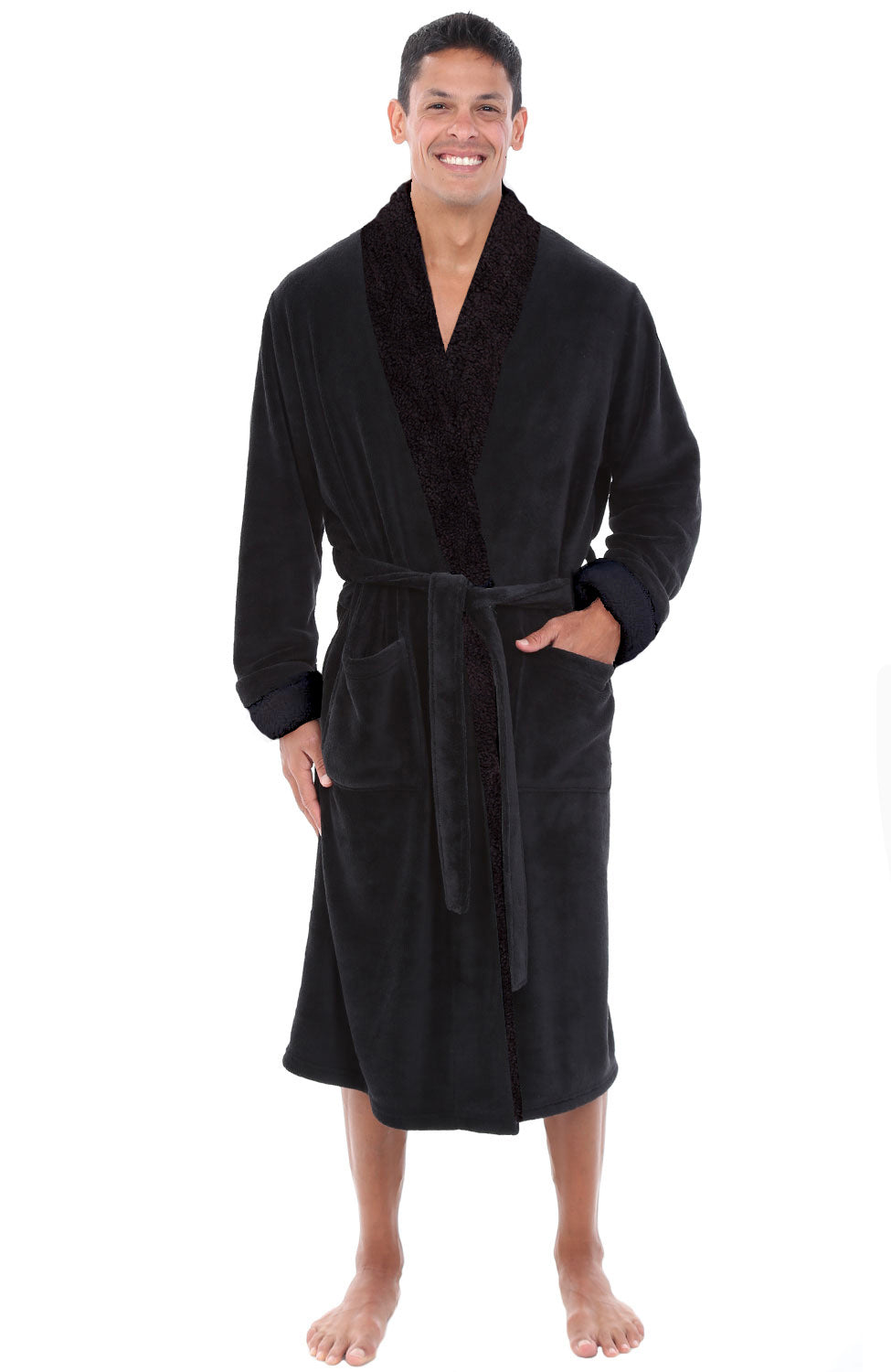 Long Sleeve Fluffy Fleece Robe With Pockets For Winter Men's Ultra Soft Fluffy Bathrobe - Long Sleeve Full Length House Robe With Pockets Bathrobe Men