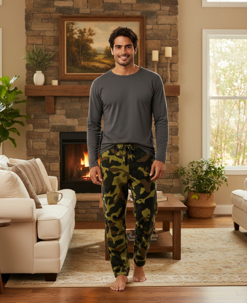 ADR Men's Soft Plush Fleece Pajama Pants, Warm Long Lounge Bottoms