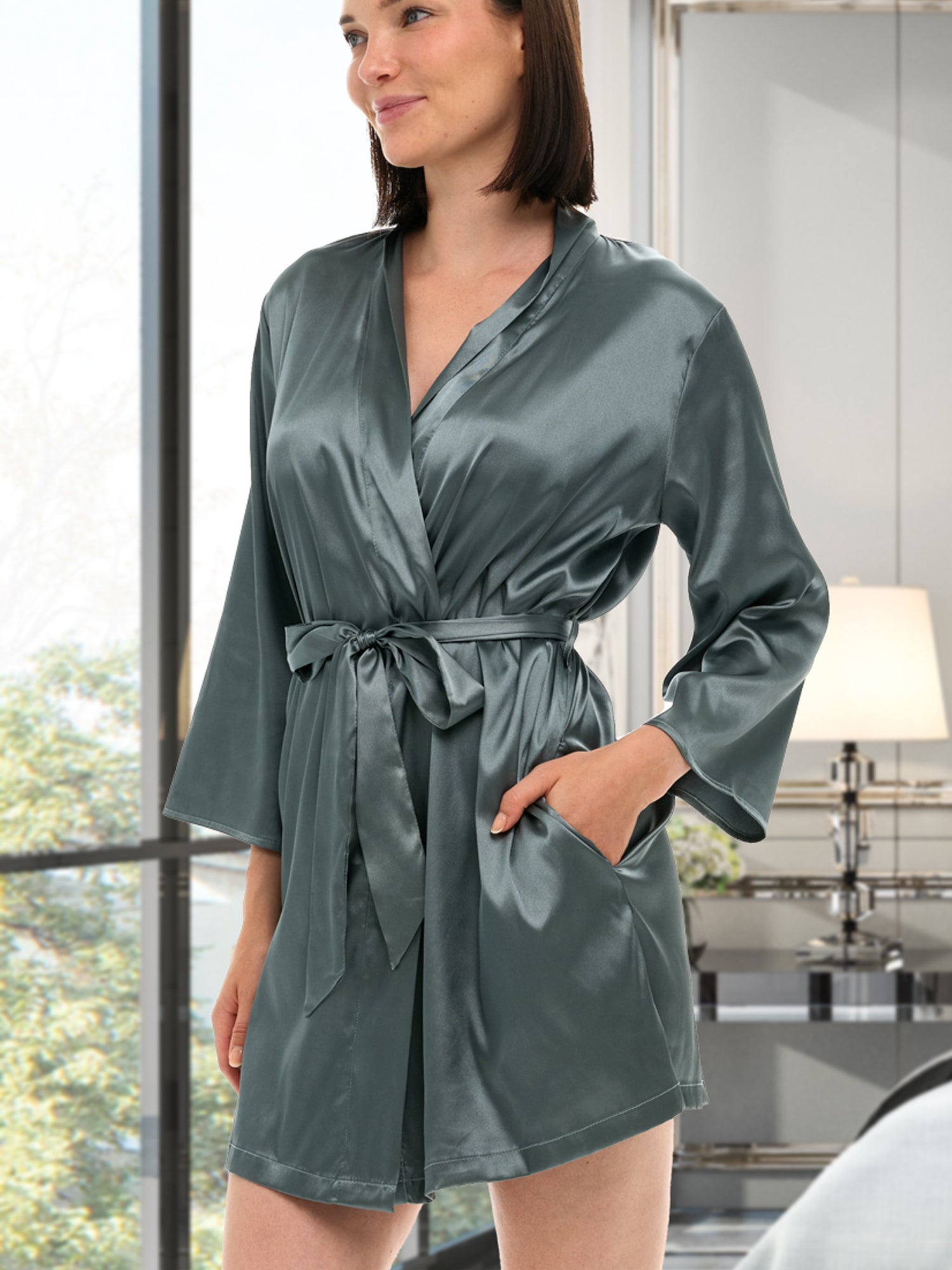 Del Robe ADR Women's Satin Robe, Short Satin Wrap Robe, Silk like Loungewear ...