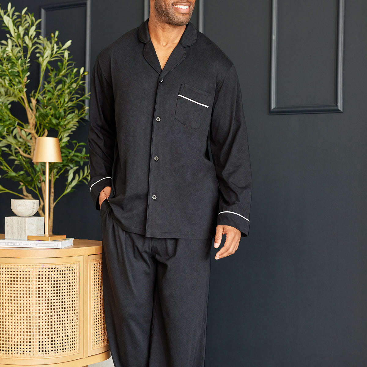 Mens Black - 5 ft 5 in & Taller Classic Knit Pajamas Set