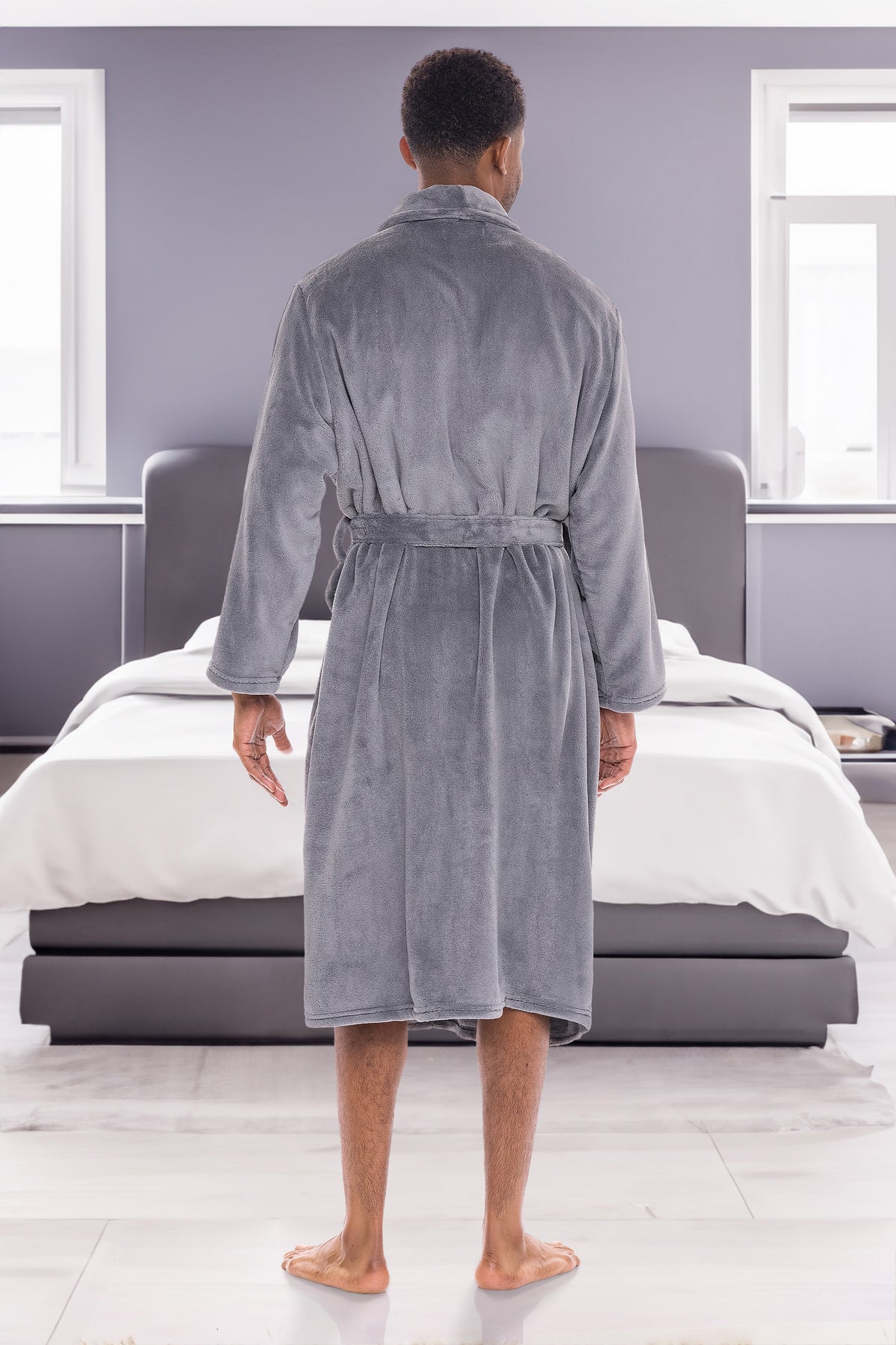 Men's Steel Gray Classic Winter Robe, Plush Fleece Bathrobe