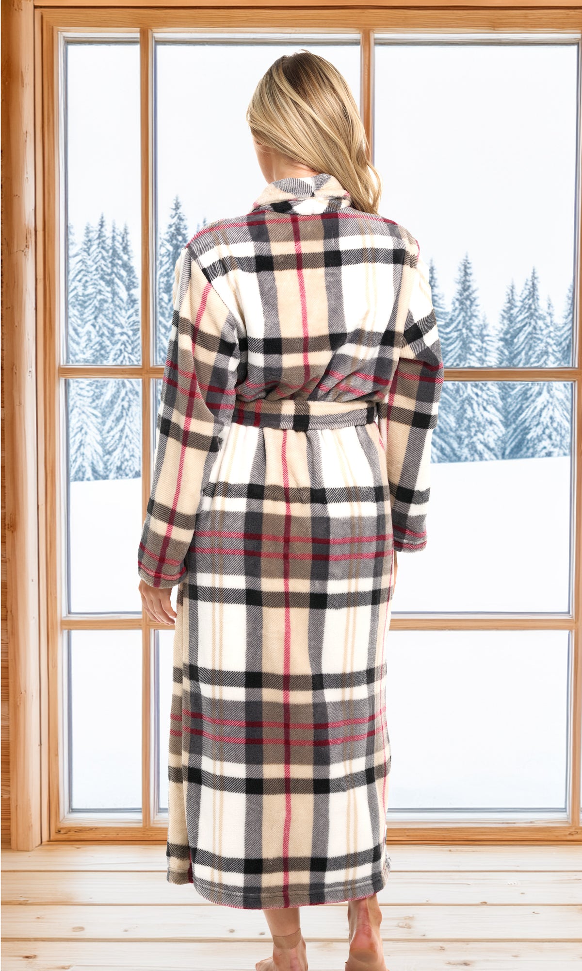 Designer Plaid Plush Striped Robe for Women, Long Fleece Plaid Winter Bath Robe, Plus Size