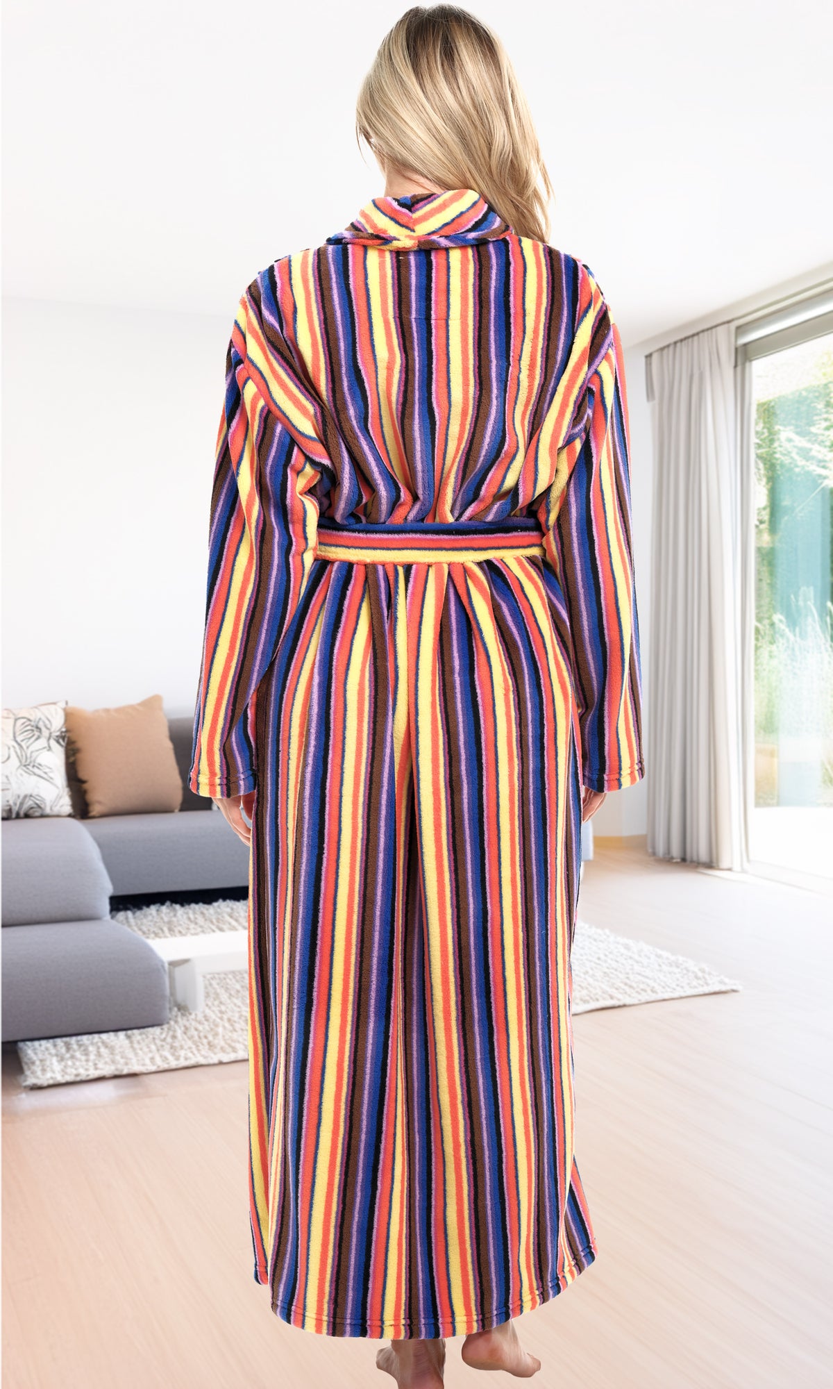 Candy Striped Plush Striped Robe for Women, Long Fleece Plaid Winter Bath Robe, Plus Size